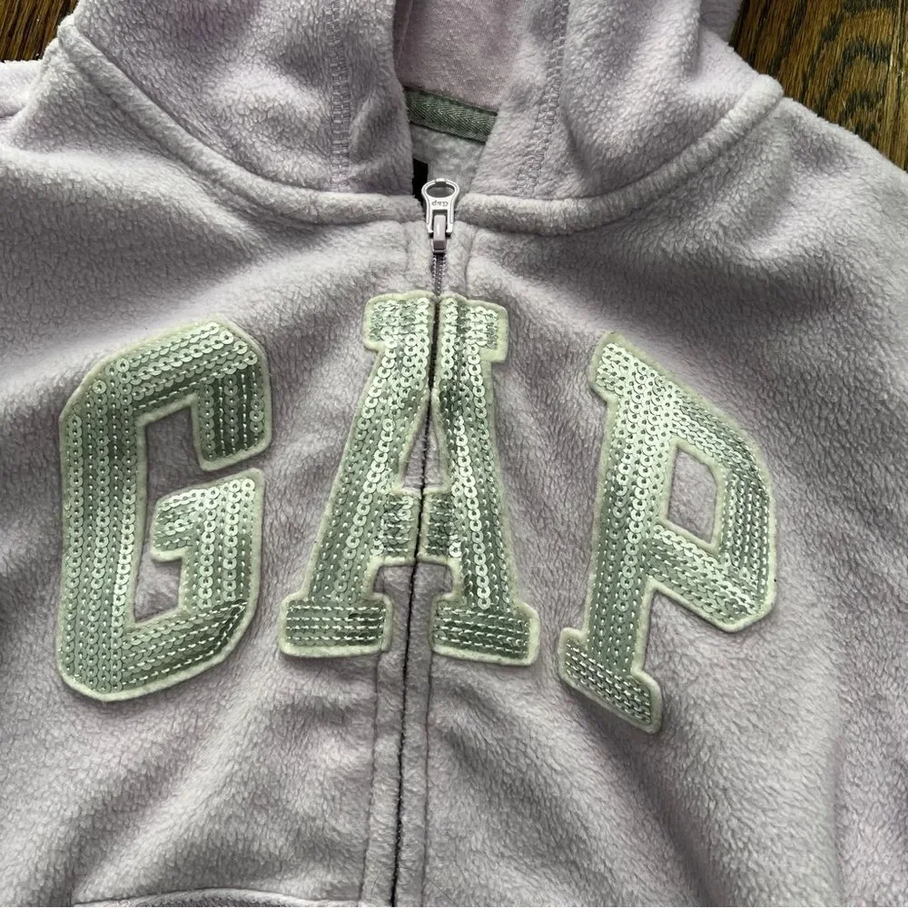 🍭6/$30 Gap Kids Purple Fleece Silver Sequin Full Zip Hoodie - M - 8
